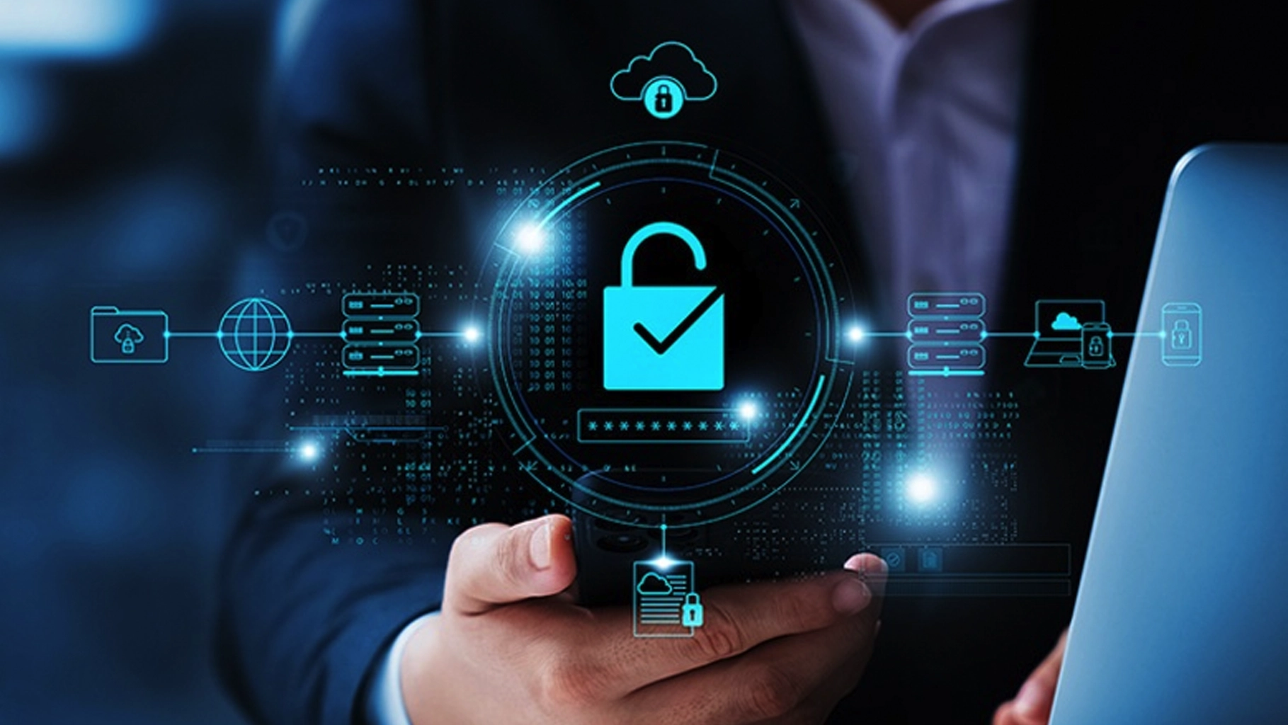Business backup and recovery environment protecting files, desktops, servers, cloud storage, and restore points.