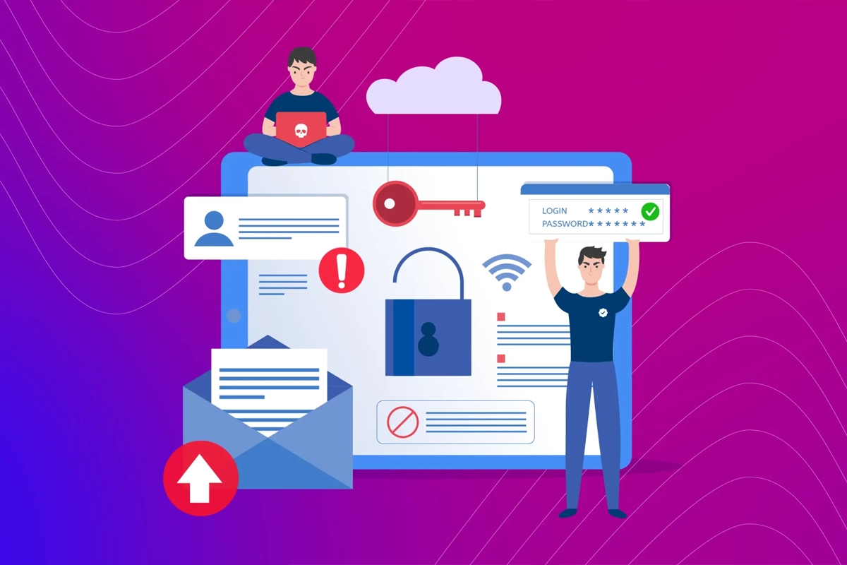 Business cybersecurity environment representing email account protection, payment verification, and phishing defense.