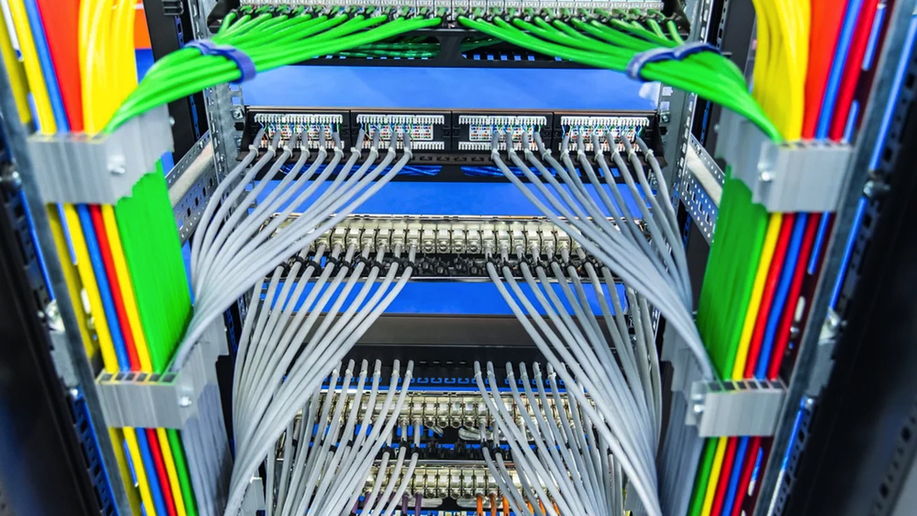 Organized structured cabling and network infrastructure installed for a modern business environment.