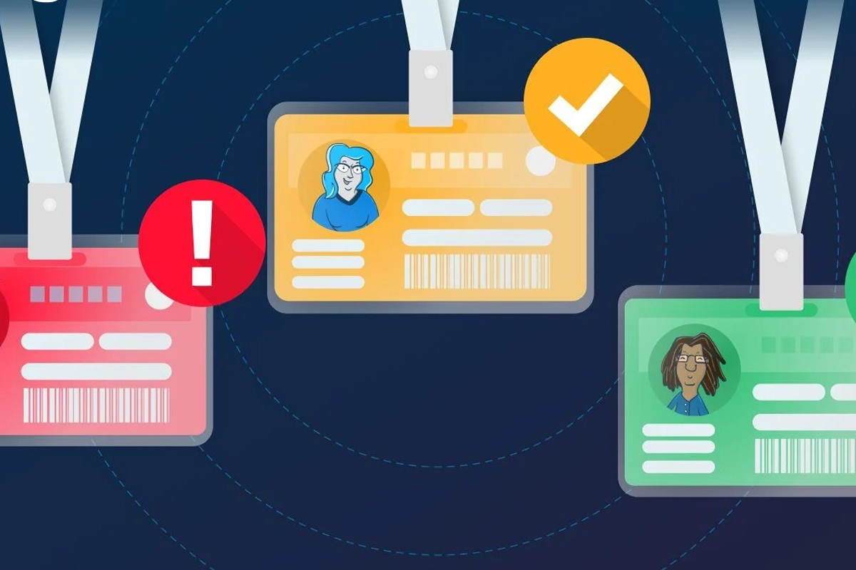 Business cybersecurity environment representing user identities, account permissions, administrator access, and access review.