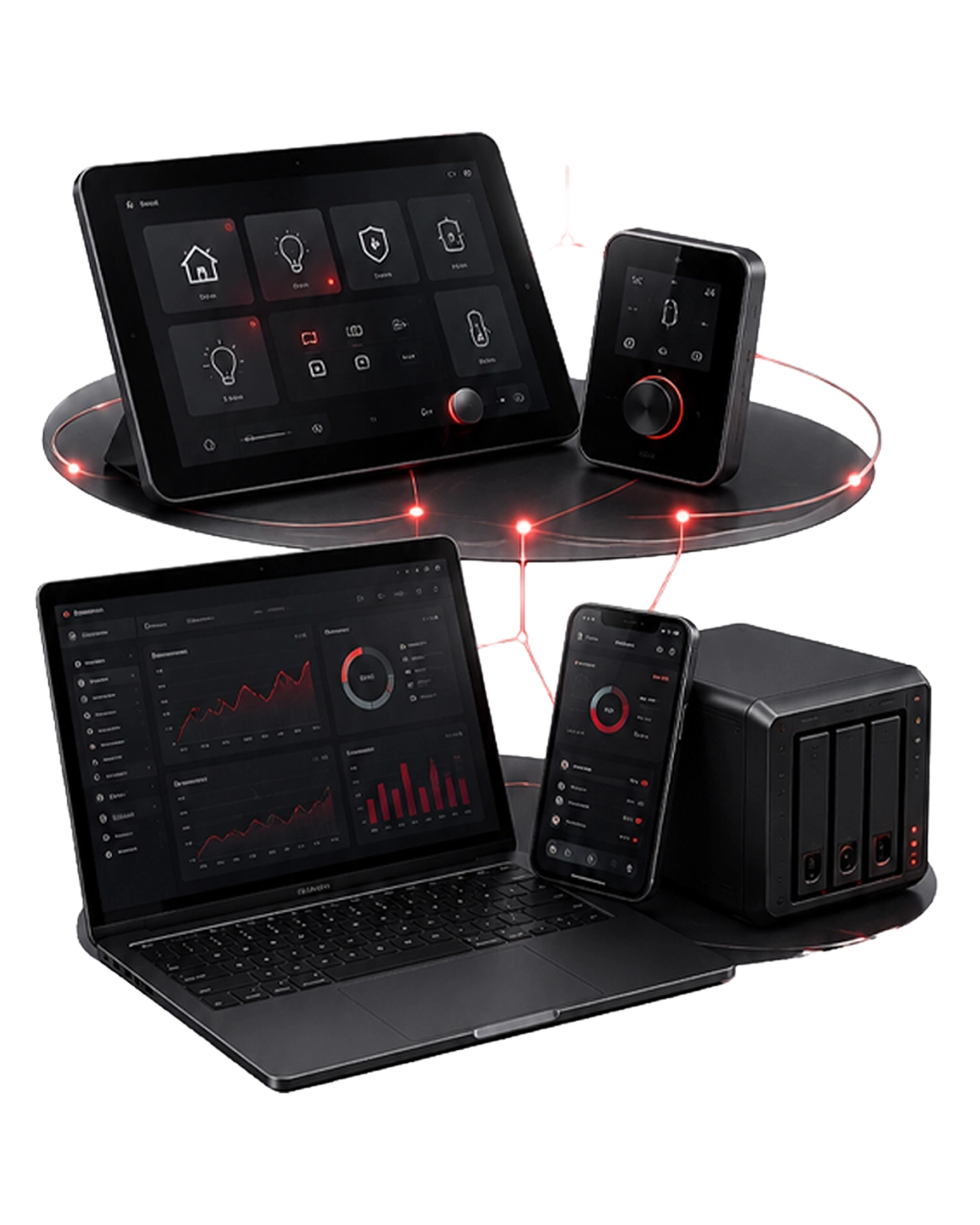 A connected technology system showing industry-focused security, networking, automation, telecommunications, and digital tools.