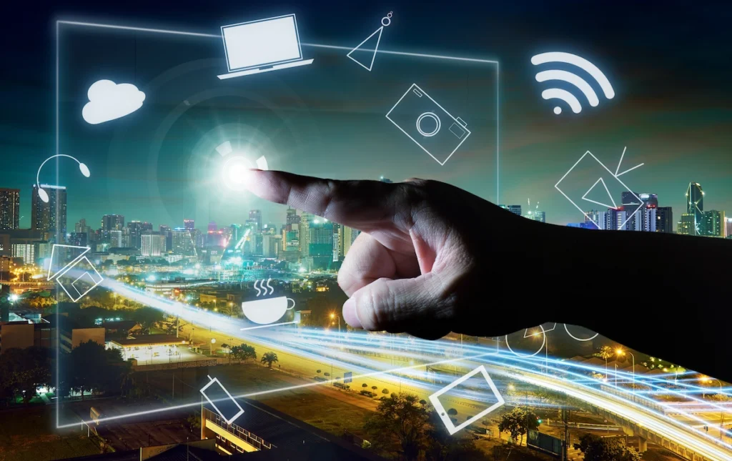 Hand touching IT technology