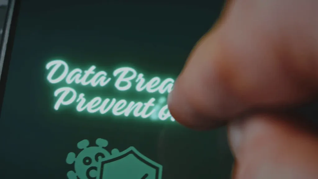 data breach prevention themed graphic presentation viewed on a smartphone